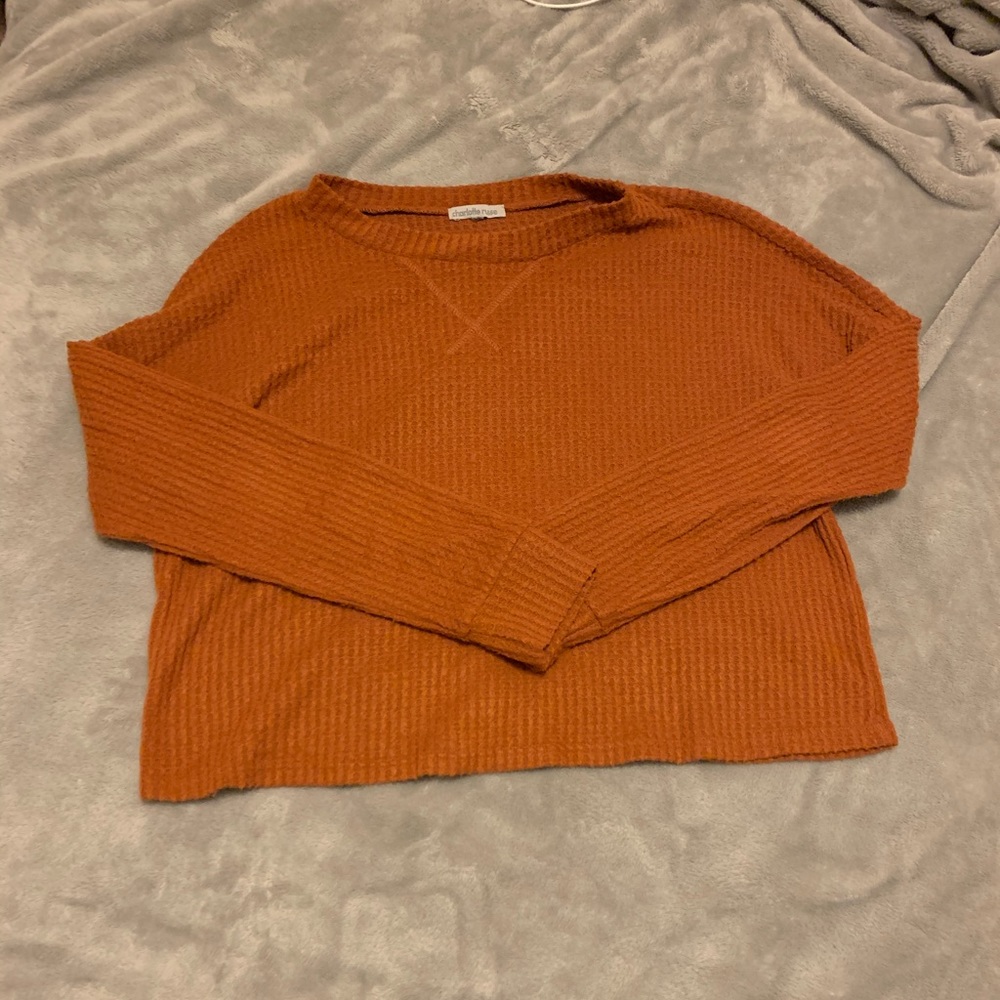 cozy burnt orange waffle knit sweater